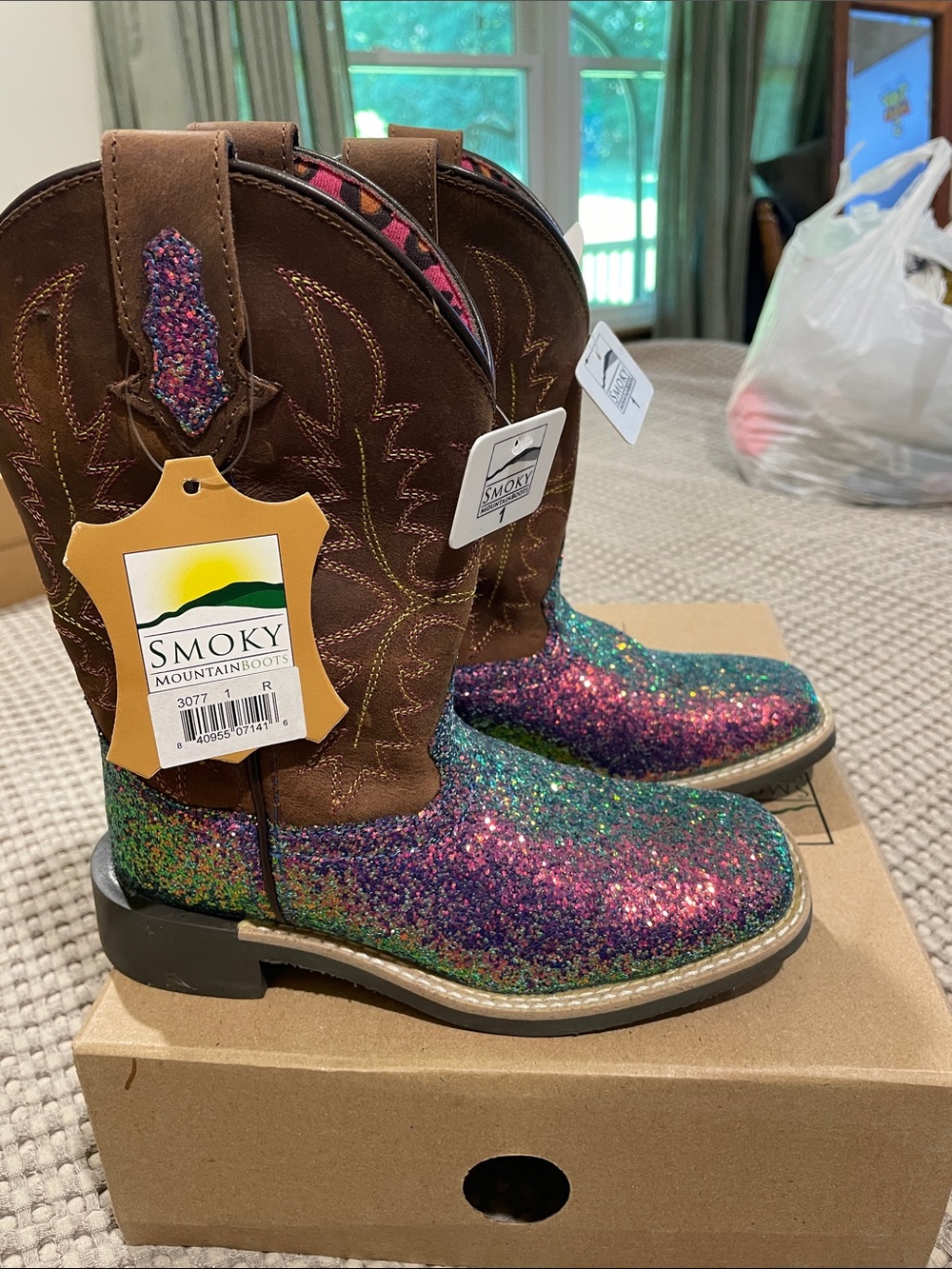 Smoky Mountain Kids' Brown Shaft Multicolor Glitter Cowboy Boots